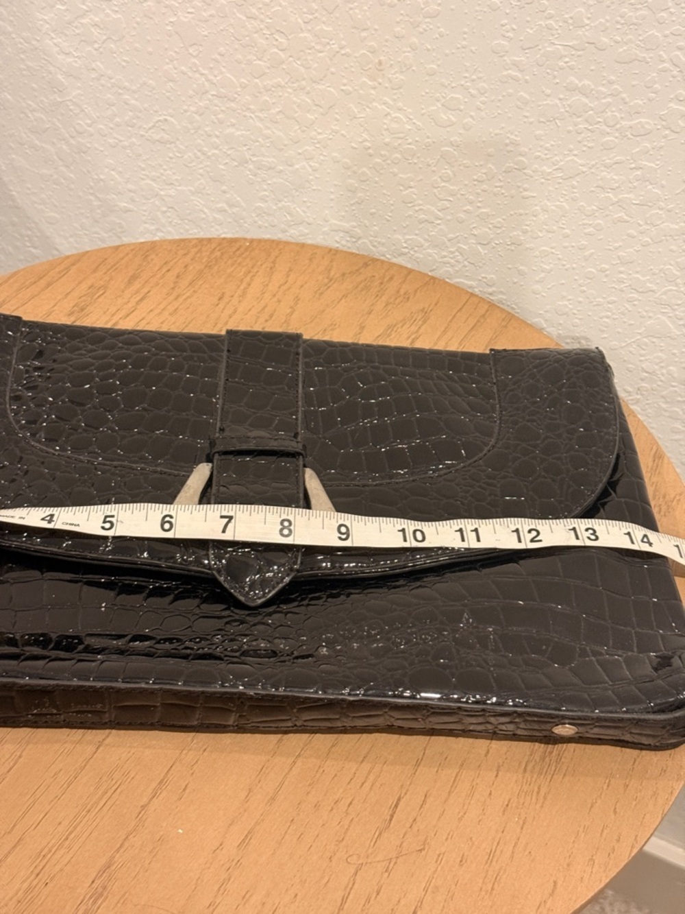 White‎ House Black Market Black Croc-Embossed Patent Clutch with Silver Buckle - Picture 5 of 6